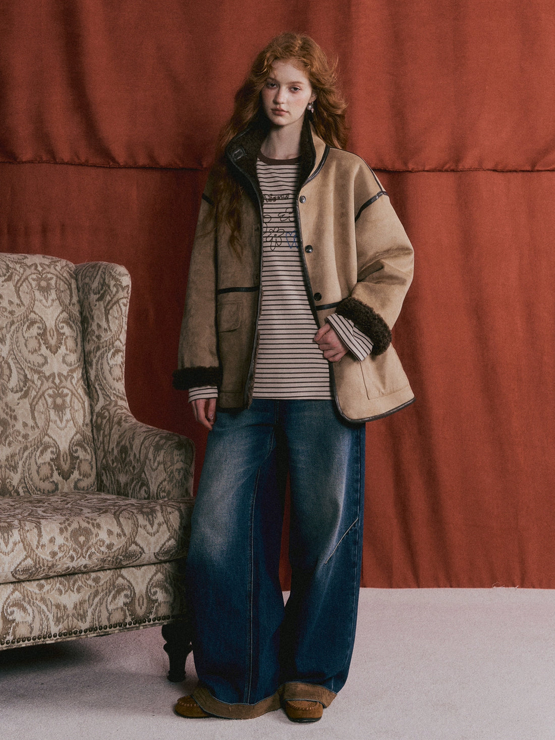 Reversible Faux Suede Shearling Jacket