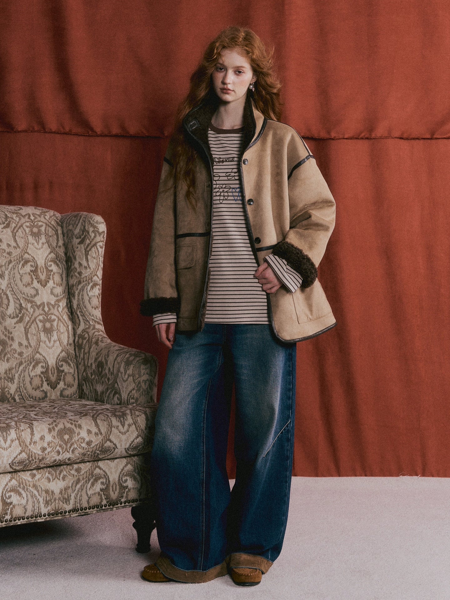 Reversible Faux Suede Shearling Jacket