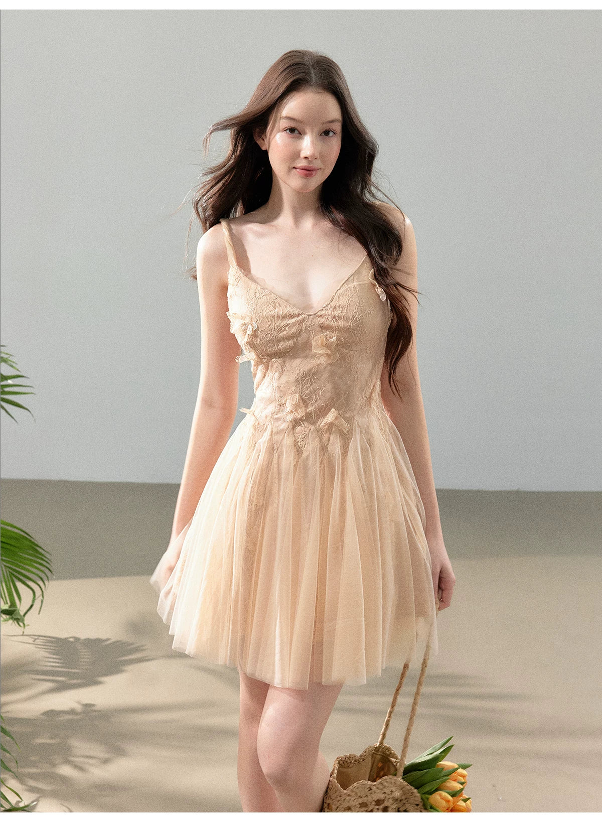 Blush Floral Lace Tulle Mini Dress
