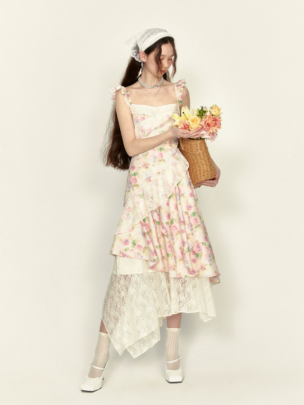 Lace Panel Floral Print Dress