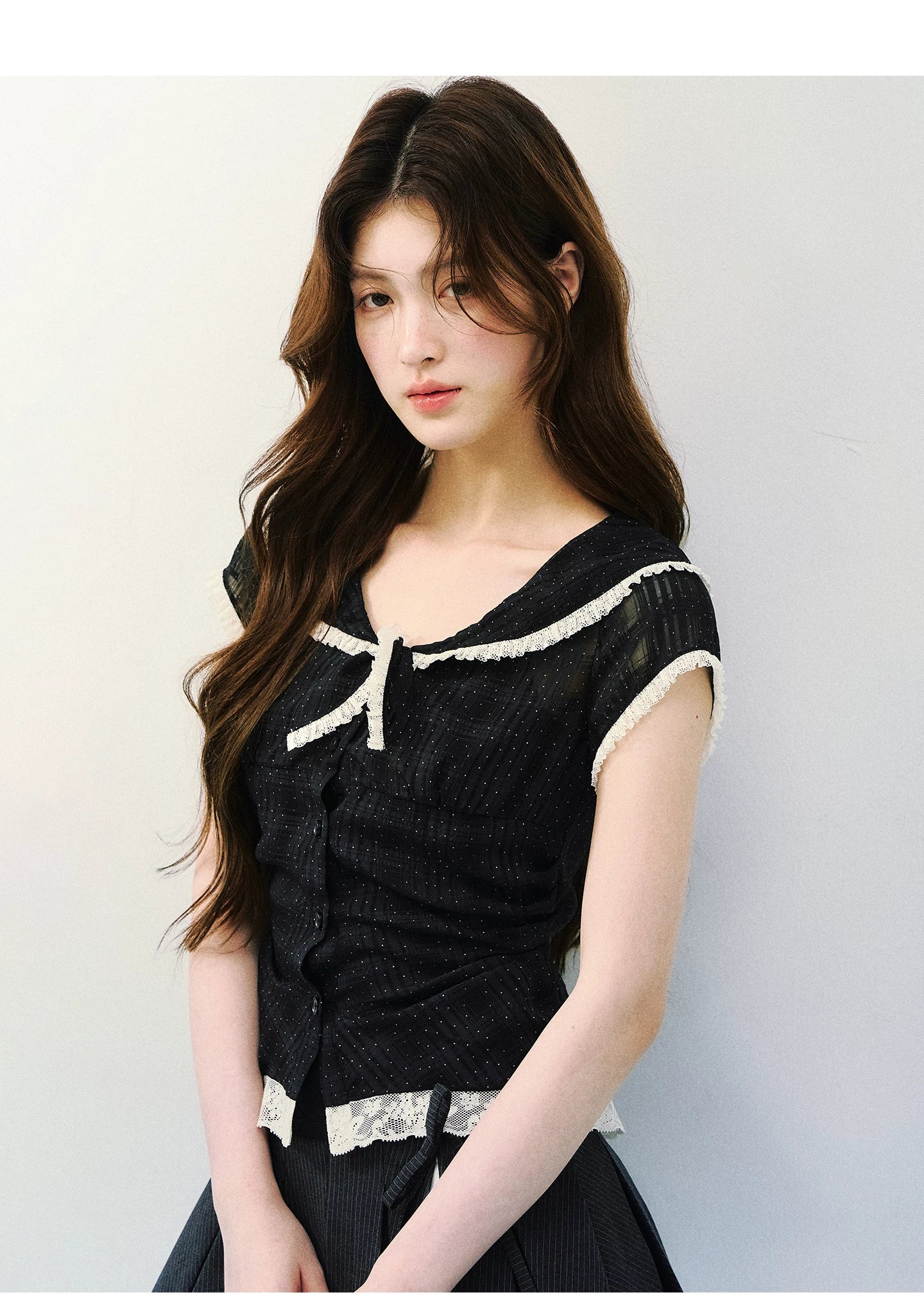 Vintage Sheer Polka Dot Sailor Collar Blouse