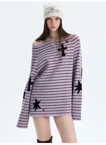 Striped Color-Block Knit Sweater