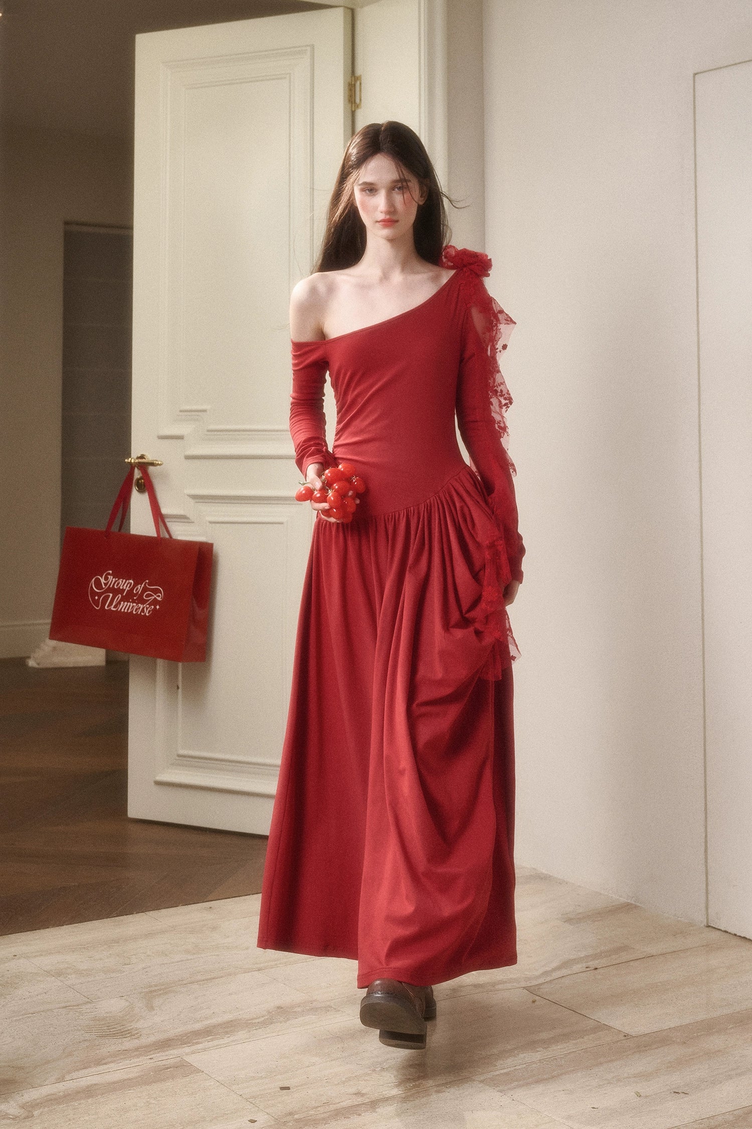 Berry Glaze Off-Shoulder Knit Maxi Dress