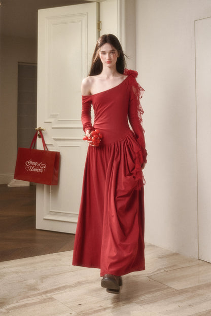 Berry Glaze Off-Shoulder Knit Maxi Dress