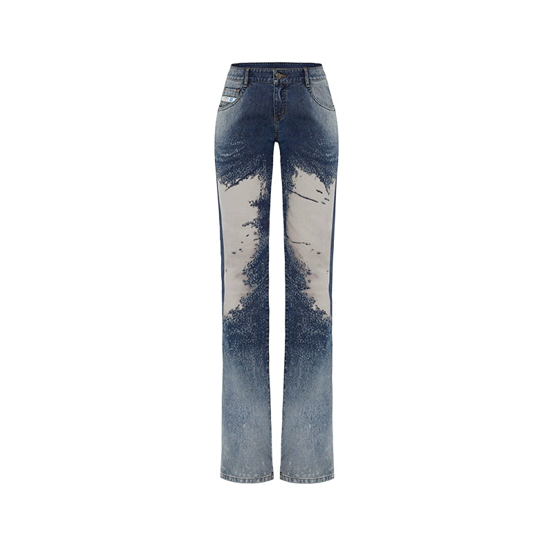 Blue Mesh Patchwork Low-Rise Flared Pants - CHINASQUAD