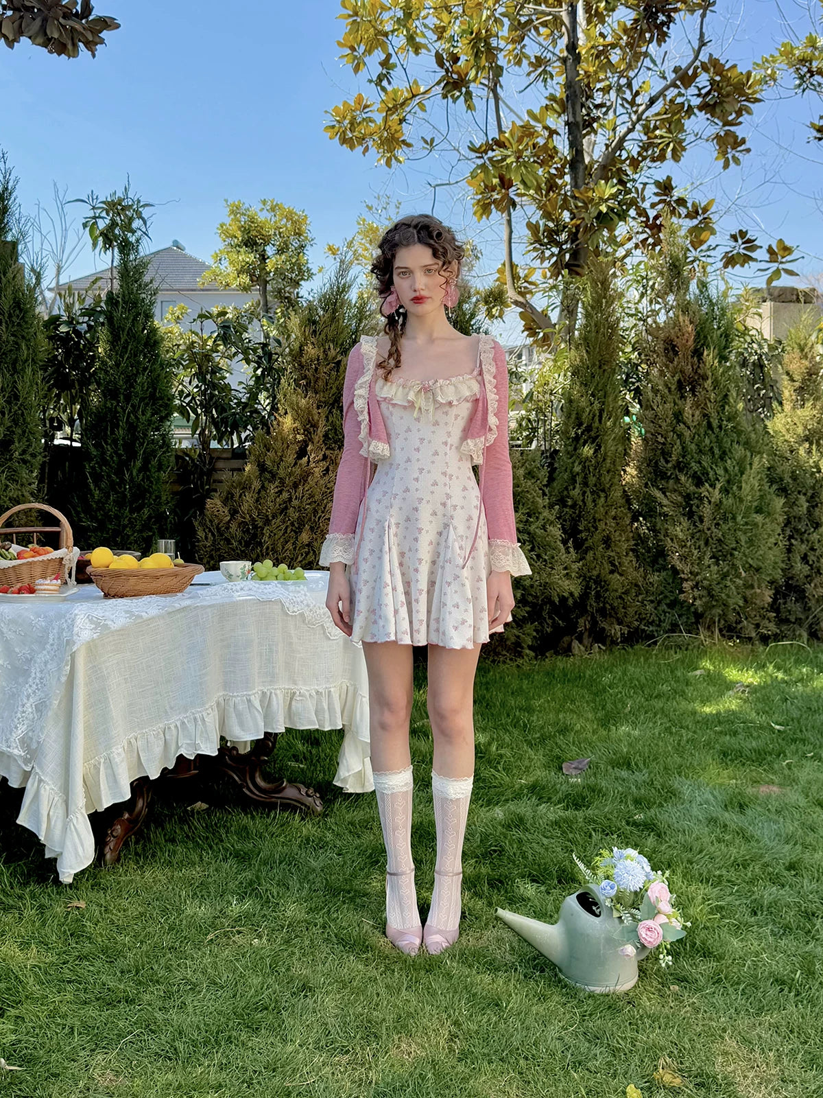 Rose Petite Florist Knit Dress &amp; Cardigan Set