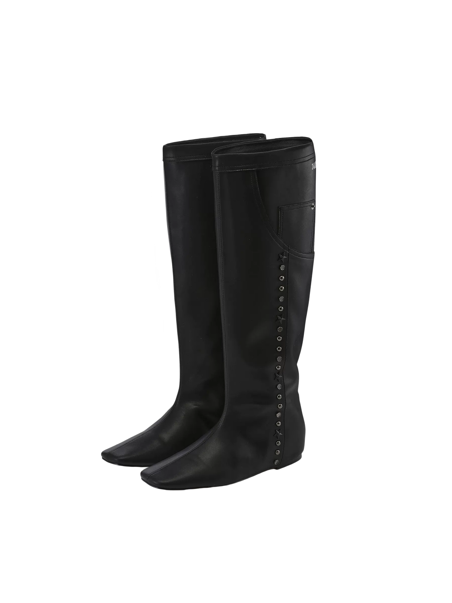 Flat Square-Toe Pocket-Detail Studded Boots