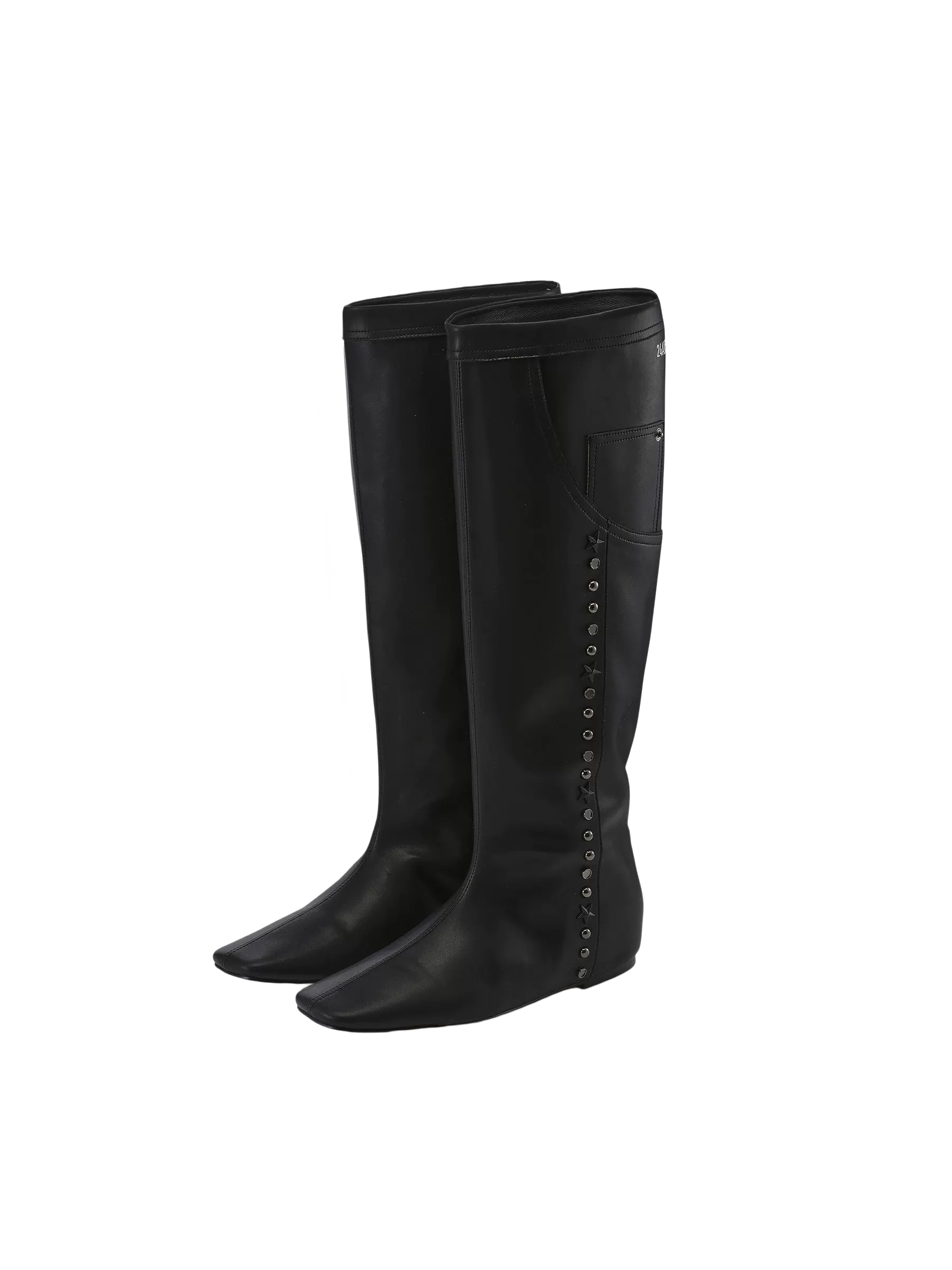 Flat Square-Toe Pocket-Detail Studded Boots