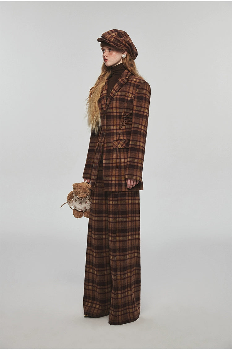 Plaid Woolen Wide-leg Pants - CHINASQUAD