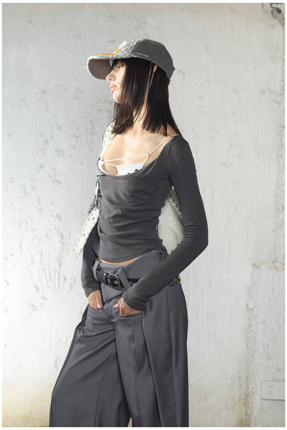 Scoop Neck Layered T-Shirt With Mesh Bra