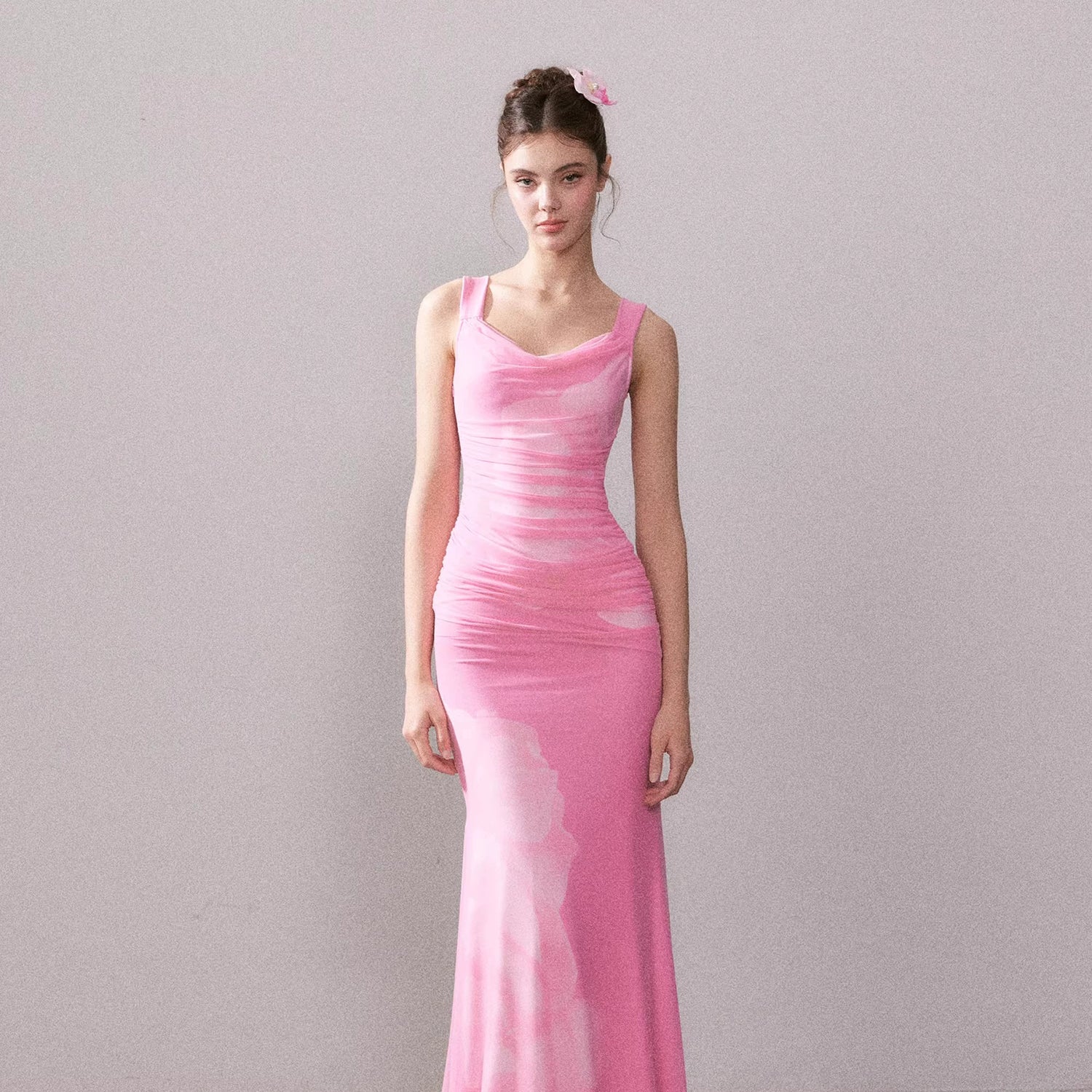 Icy Rose Floral Mesh Mermaid Maxi Dress