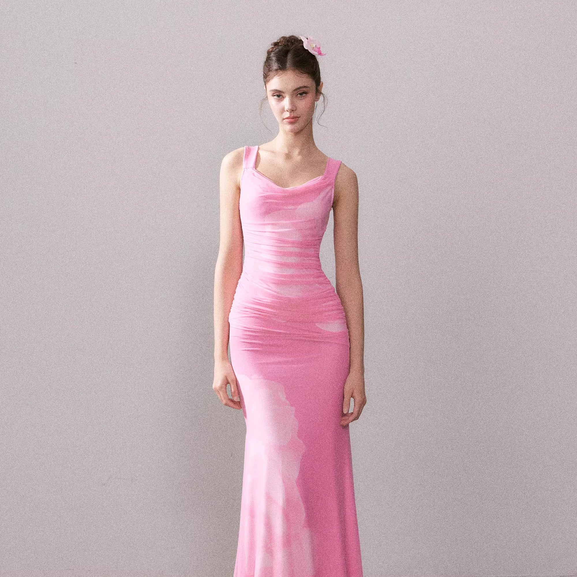 Icy Rose Floral Mesh Mermaid Maxi Dress