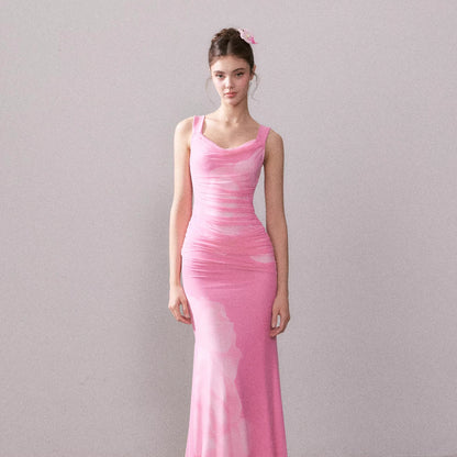 Icy Rose Floral Mesh Mermaid Maxi Dress