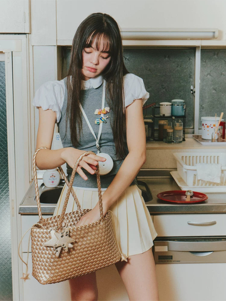 Woven East-West Tote Shoulder Bag ECODAY