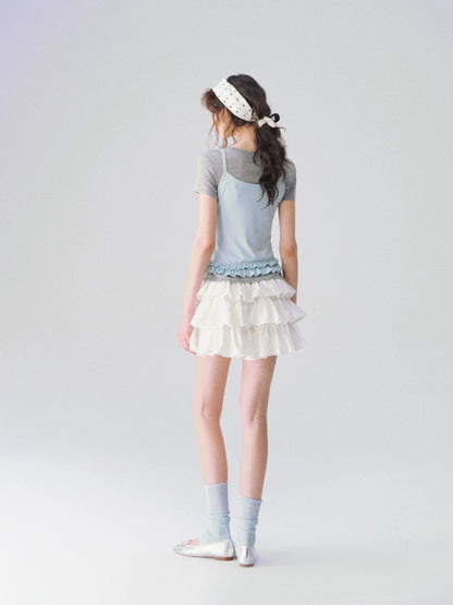 Layered Ruffle Trim Two-Piece Short Sleeve Top