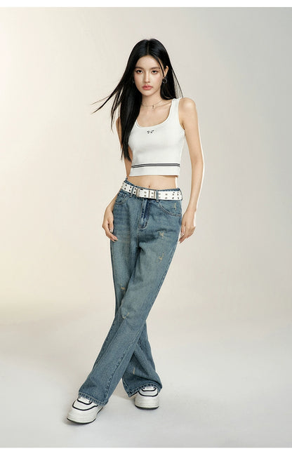 Blue High-waisted Wide-leg Jeans