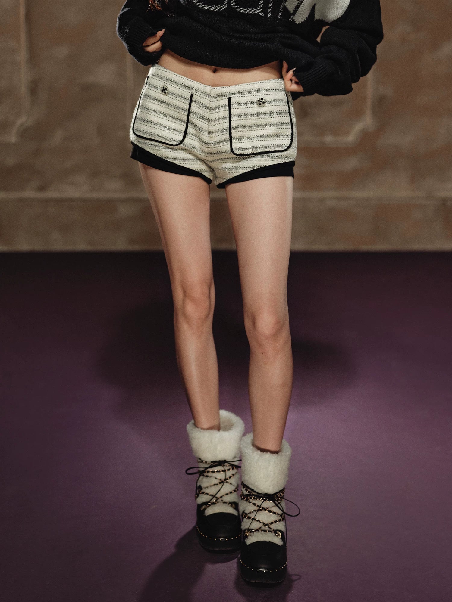 Textured Stripe Tailored Mini Shorts