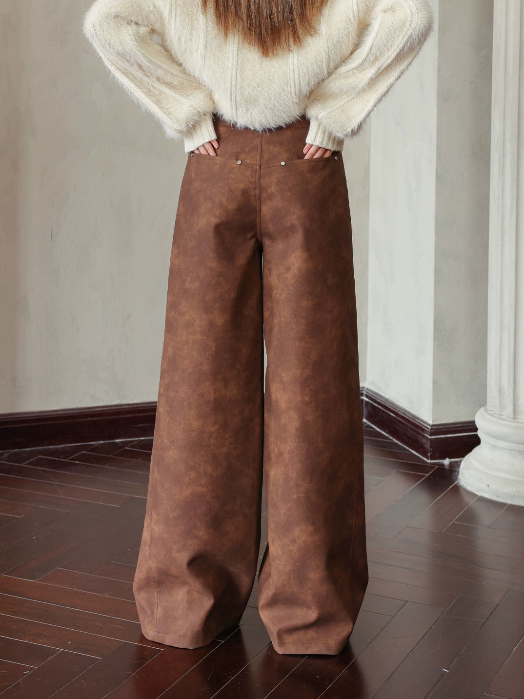 Brown Faux Leather Straight-Leg Pants - CHINASQUAD