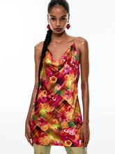 ”Summer Fruit“ Chain Backless Satin Spaghetti Strap Dress - CHINASQUAD