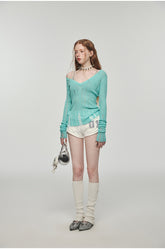 Hollow Out Waist-Cinched Knitted Blouse - CHINASQUAD