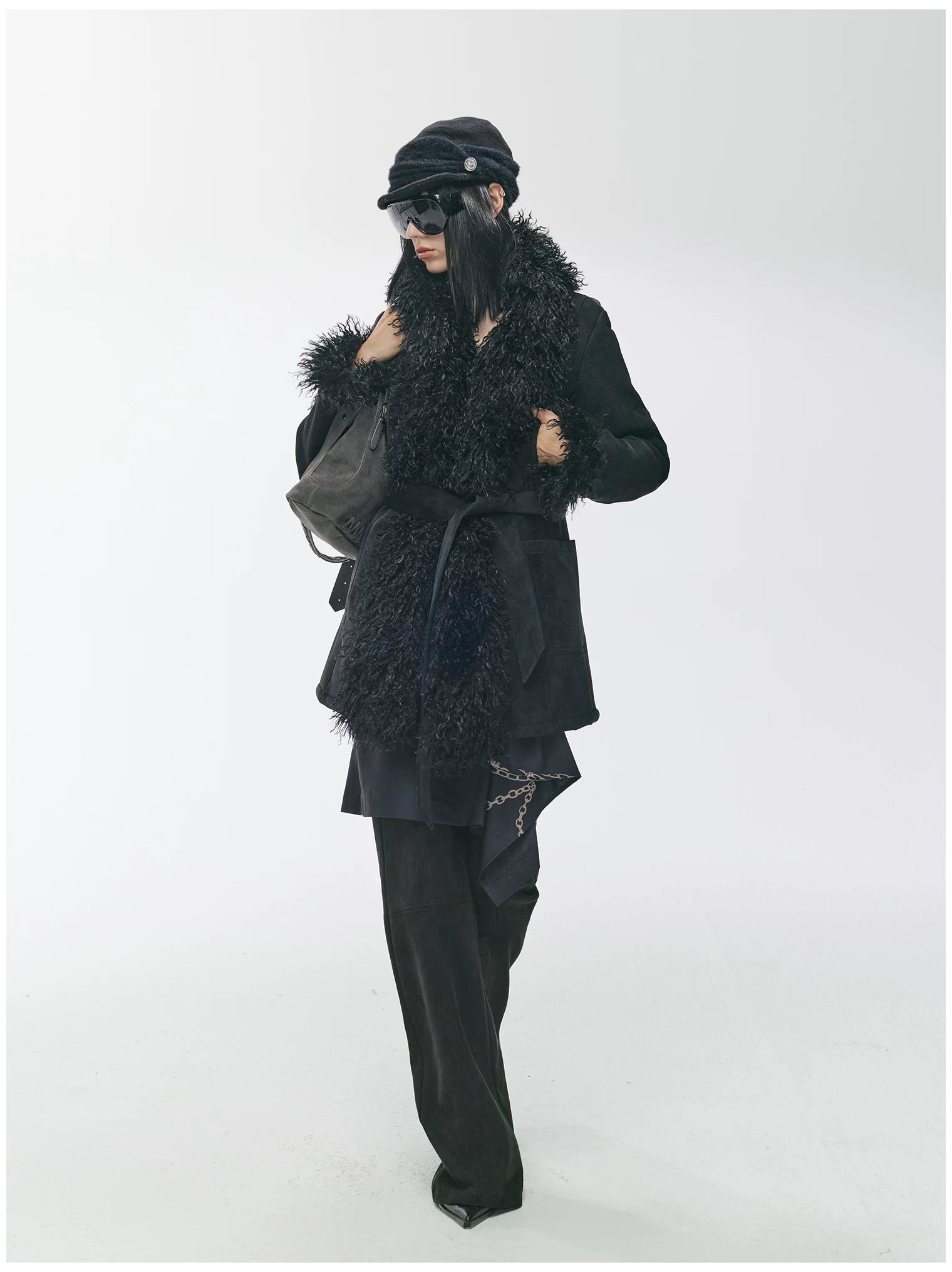 Shearling-Style Mid-Length Belted Duffle Coat