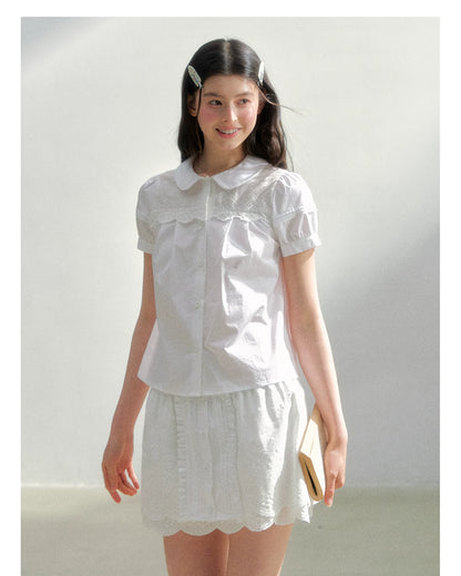 Vintage Embroidered Cotton Shirt &amp; Skirt Set