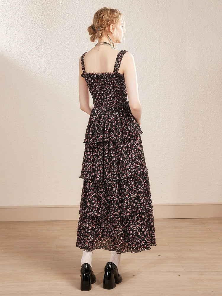 Black Floral Spaghetti Strap Dress