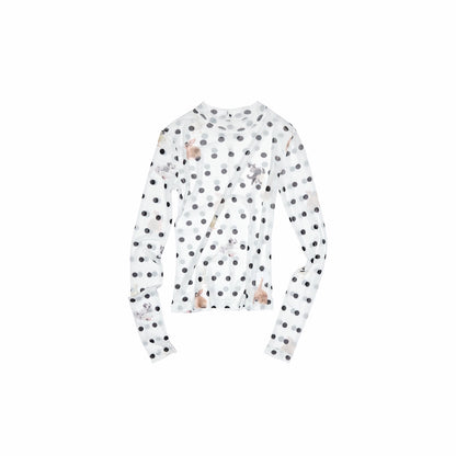 Polka Dot Pet Print Mock Neck T-Shirt