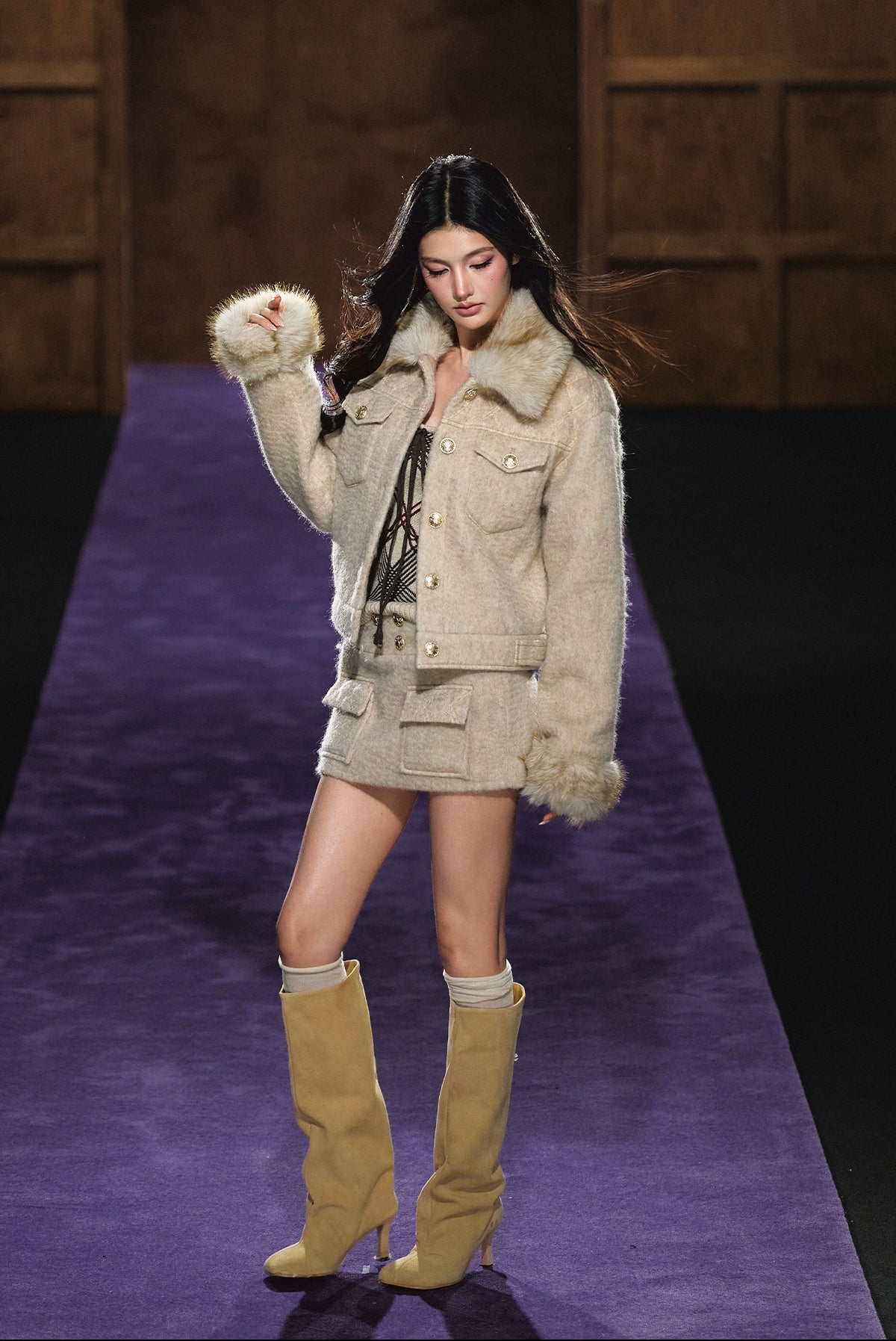 Wool-Blend Textured Check Jacket &amp; Skirt Set