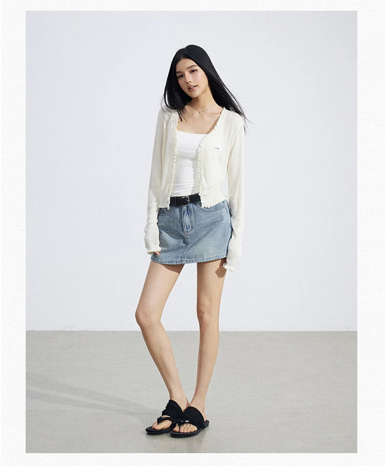 Sheer Lace-Trim Breathable Knit Sun Protection Cardigan