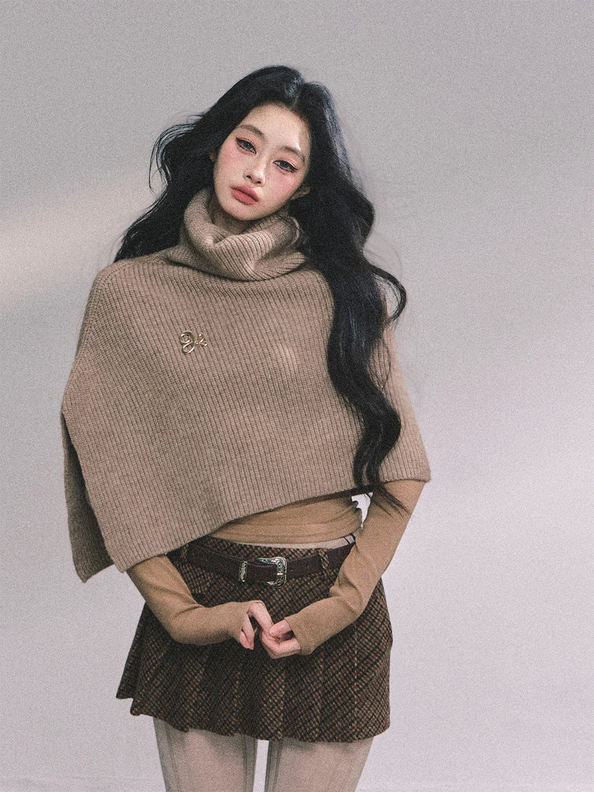 French High-Neck Knit Sweater