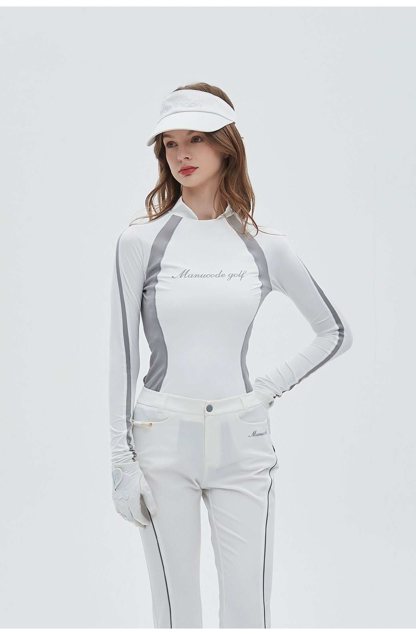 White Quick-dry Golf Turtleneck Top &amp; Trousers Set