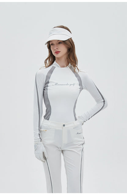 White Quick-dry Golf Turtleneck Top &amp; Trousers Set