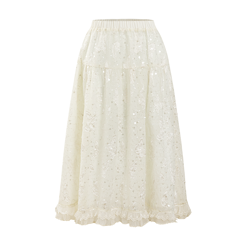 White Butterfly Lace Halter Top  &amp; Midi Skirt Set - CHINASQUAD