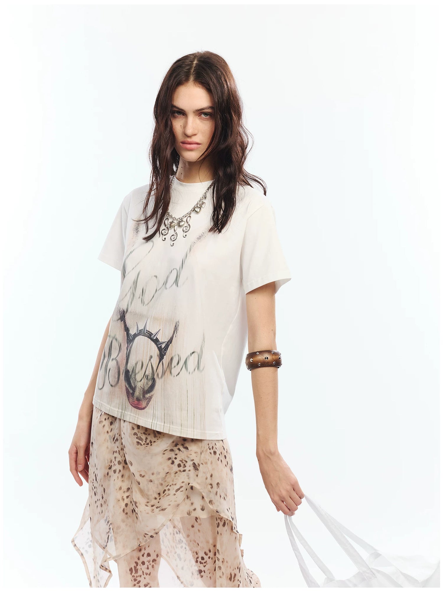 Vintage Washed Gradient Punk Graphic Crew Neck T-Shirt