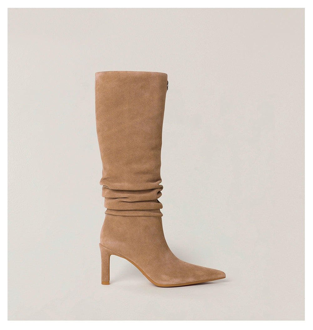RAGE Wildstorm Suede Stacked Leather High-Heel Boots