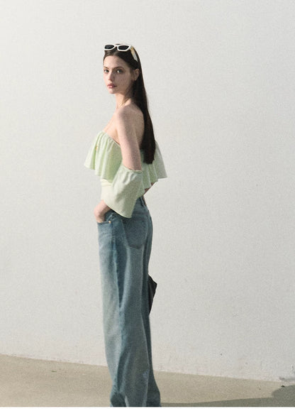 Mint Dream Shimmer Off-Shoulder T-Shirt