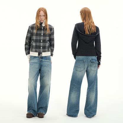 Whisker Sculpted Curved-Leg Denim Pants