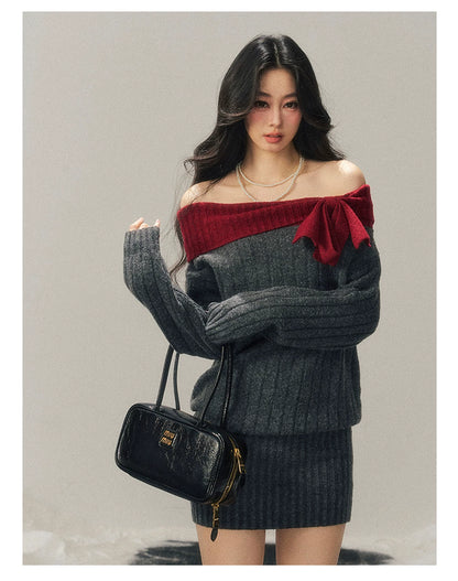 Off-Shoulder American-Style Knit Mini Dress