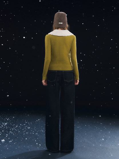 Fur Collar Soft-Touch Plush Cardigan