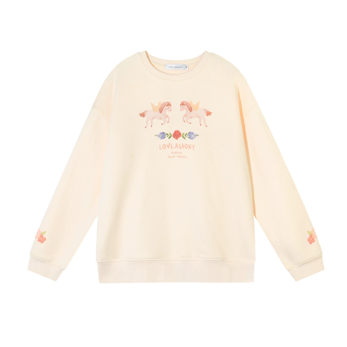Floral Pony Print Fleece-Lined Pullover Sweatshirt