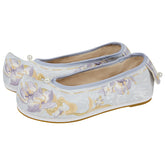 "花照" Three-Color Traditional Pattern Embroidered Low Heel Bow Shoes - CHINASQUAD