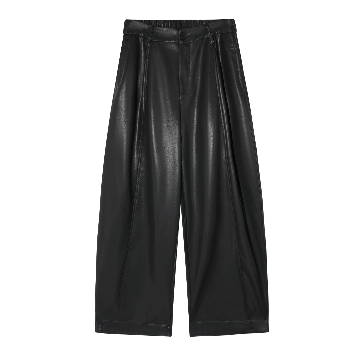 Panelled Slimming Black Curved-Leg Pants
