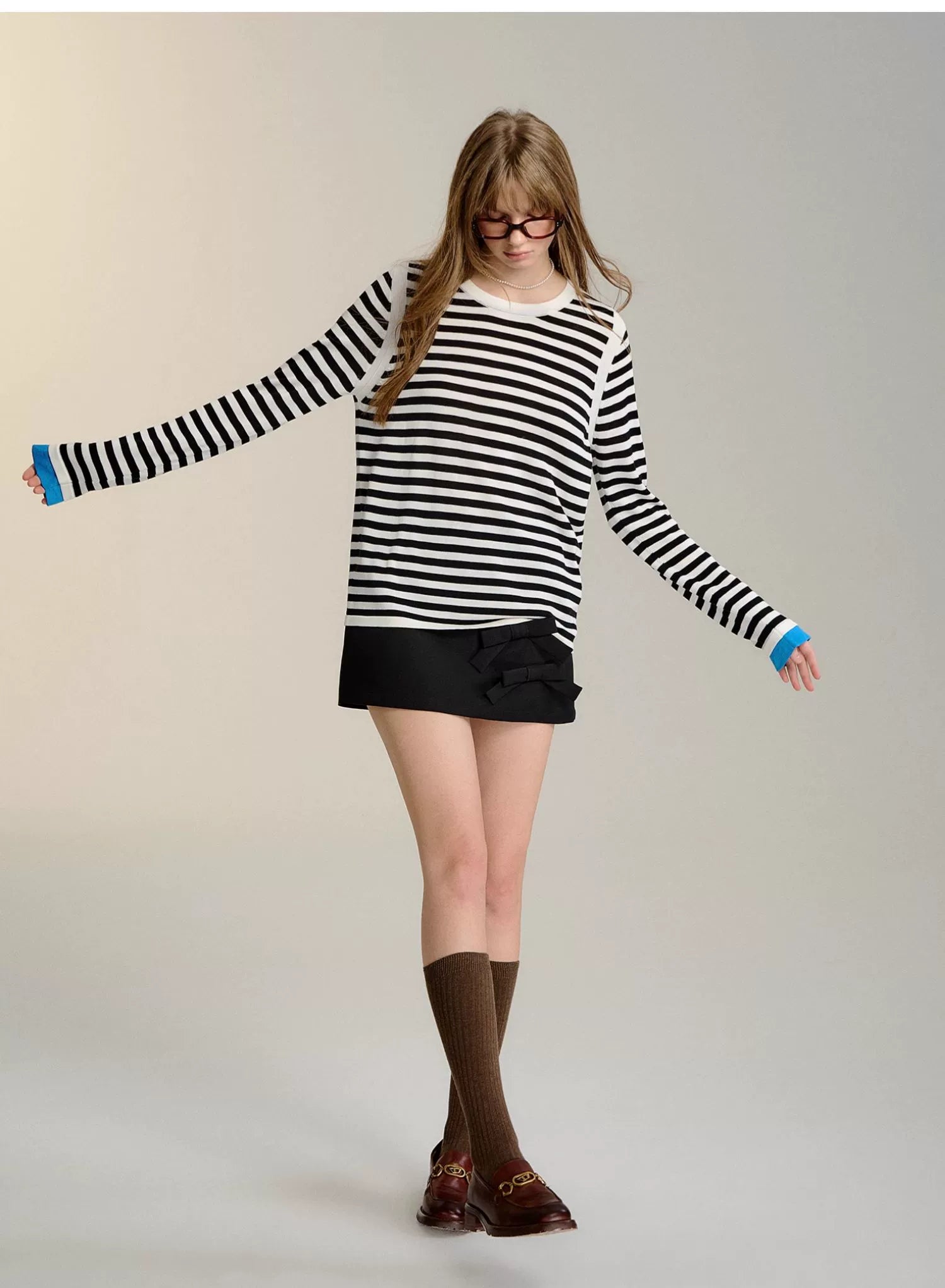 Black &amp; White Striped Long-sleeve Knit Top