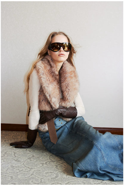 Faux Buckle Detail Suede Punk Vest