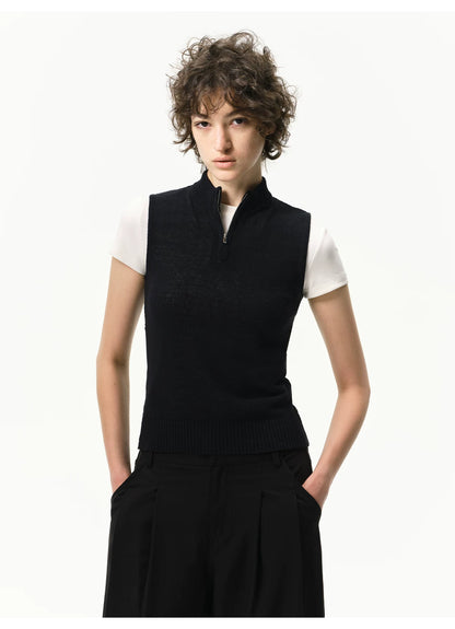 Linen-Blend Mock Neck Knit Tank