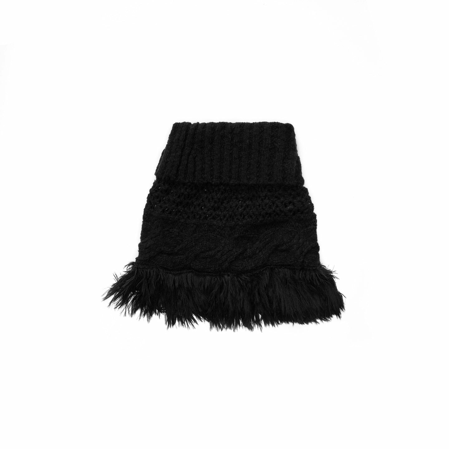 Cable Knit Fringed High-Neck Wool Blend Poncho
