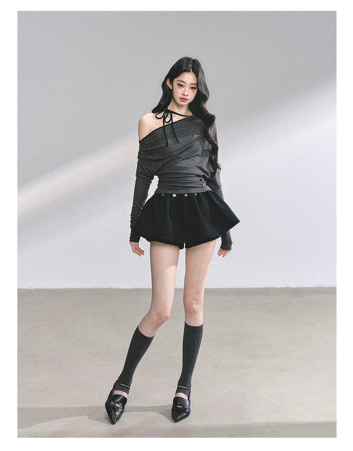 Off-Shoulder Halter Long-Sleeve T-Shirt