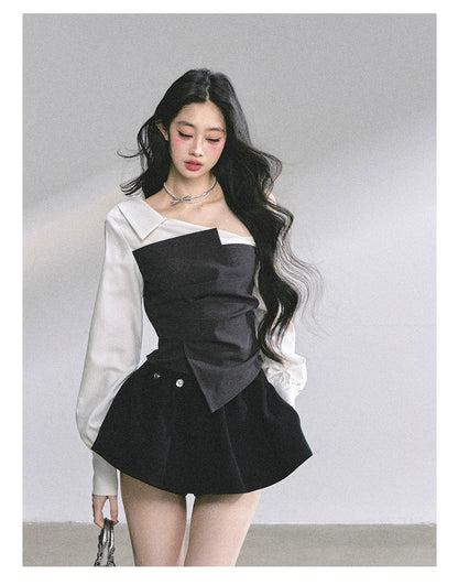 Faux Two-Piece Asymmetric Shoulder Shirt