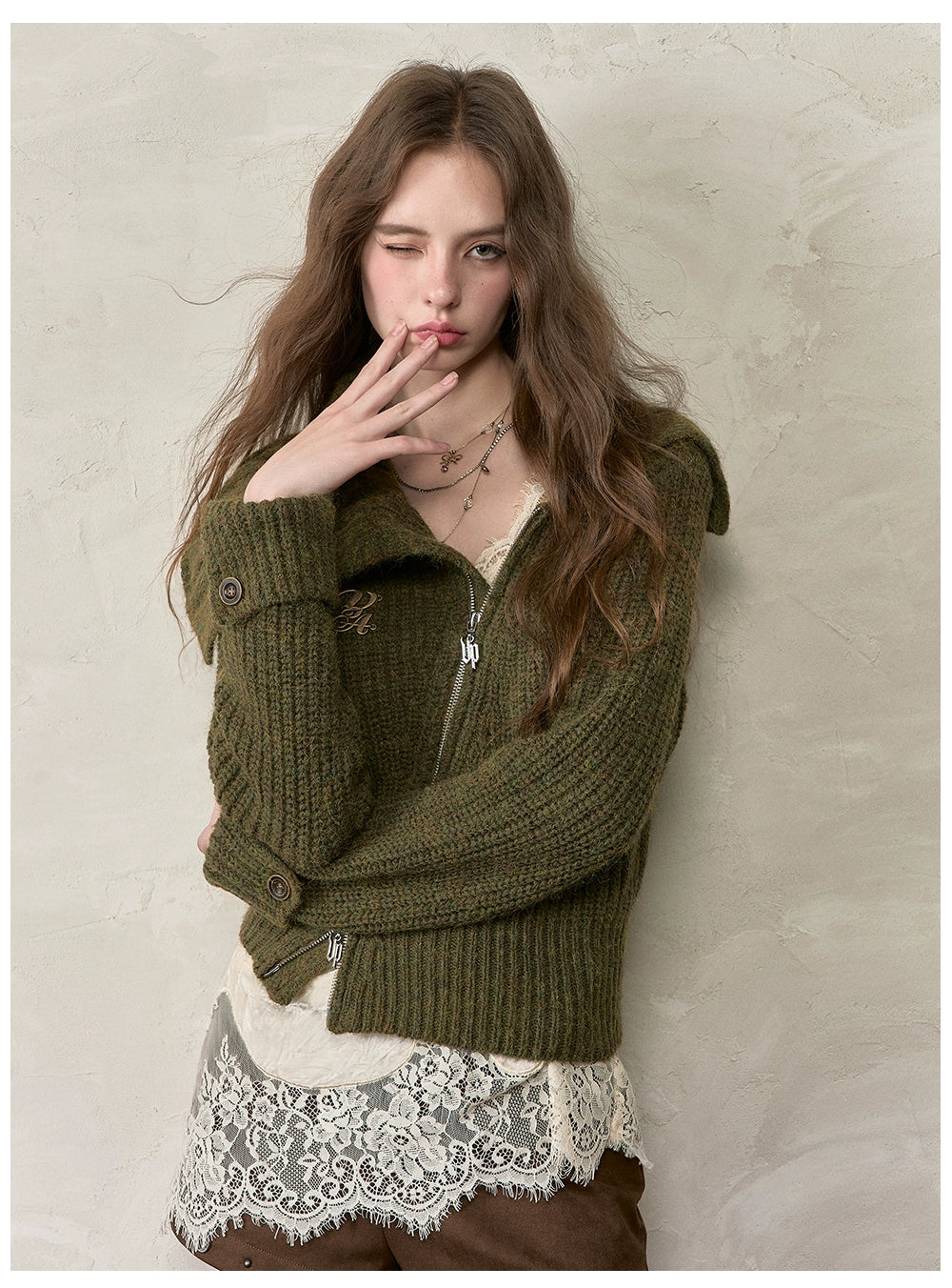 Oversized Lapel Asymmetrical Zip Knit Cardigan